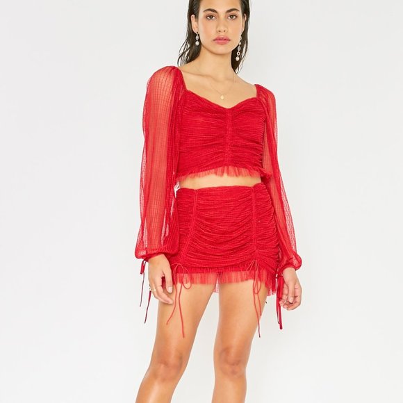 4si3nna Ruched Red Mini Skirt Size Small - Picture 2 of 12